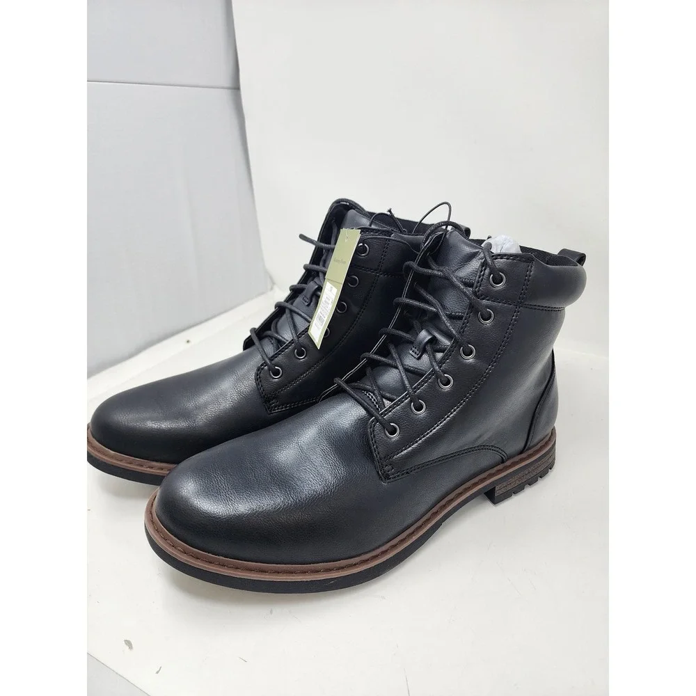 Goodfellow & Co Mens Black Lace Up Memory Foam Boots‎ Size 13 Ankle Lug Sole New